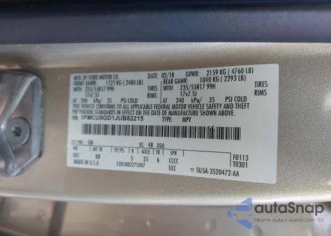 2018 Ford Escape Se from USA, damaged, VIN 1FMCU9GD1JUB82215